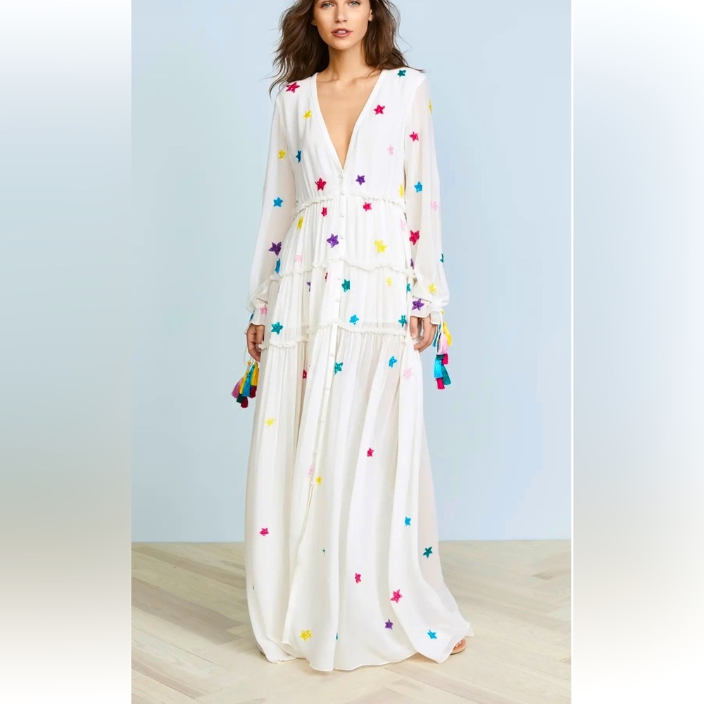 Rococo SAND Stellar long silk sequin star embellished maxi dress size small
